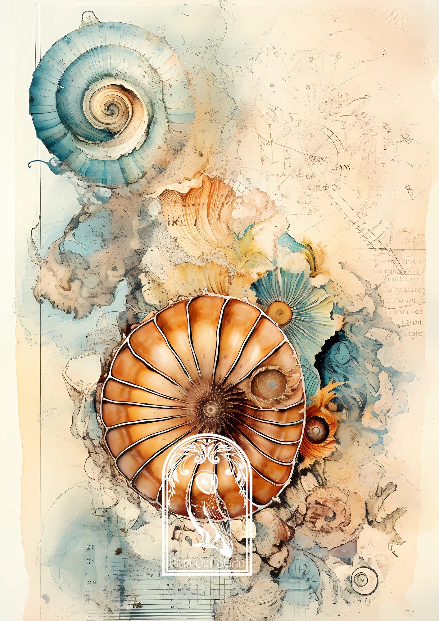 Handmade Spiral Bound Notebook - Abstract Ammonites