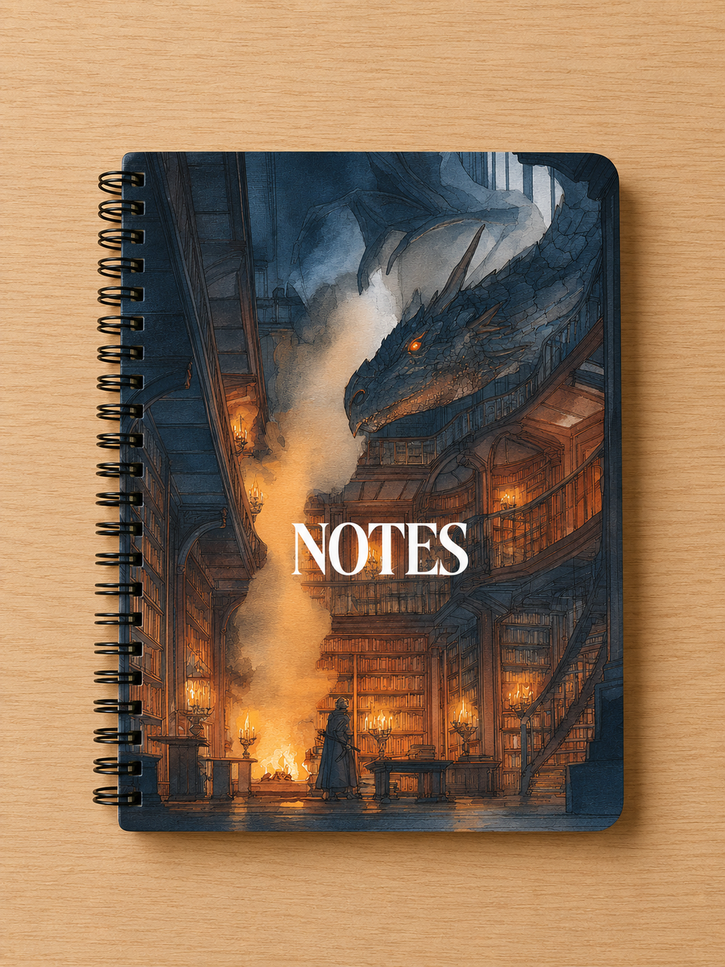 Handmade Spiral Bound Notebook - Guardian of the Library