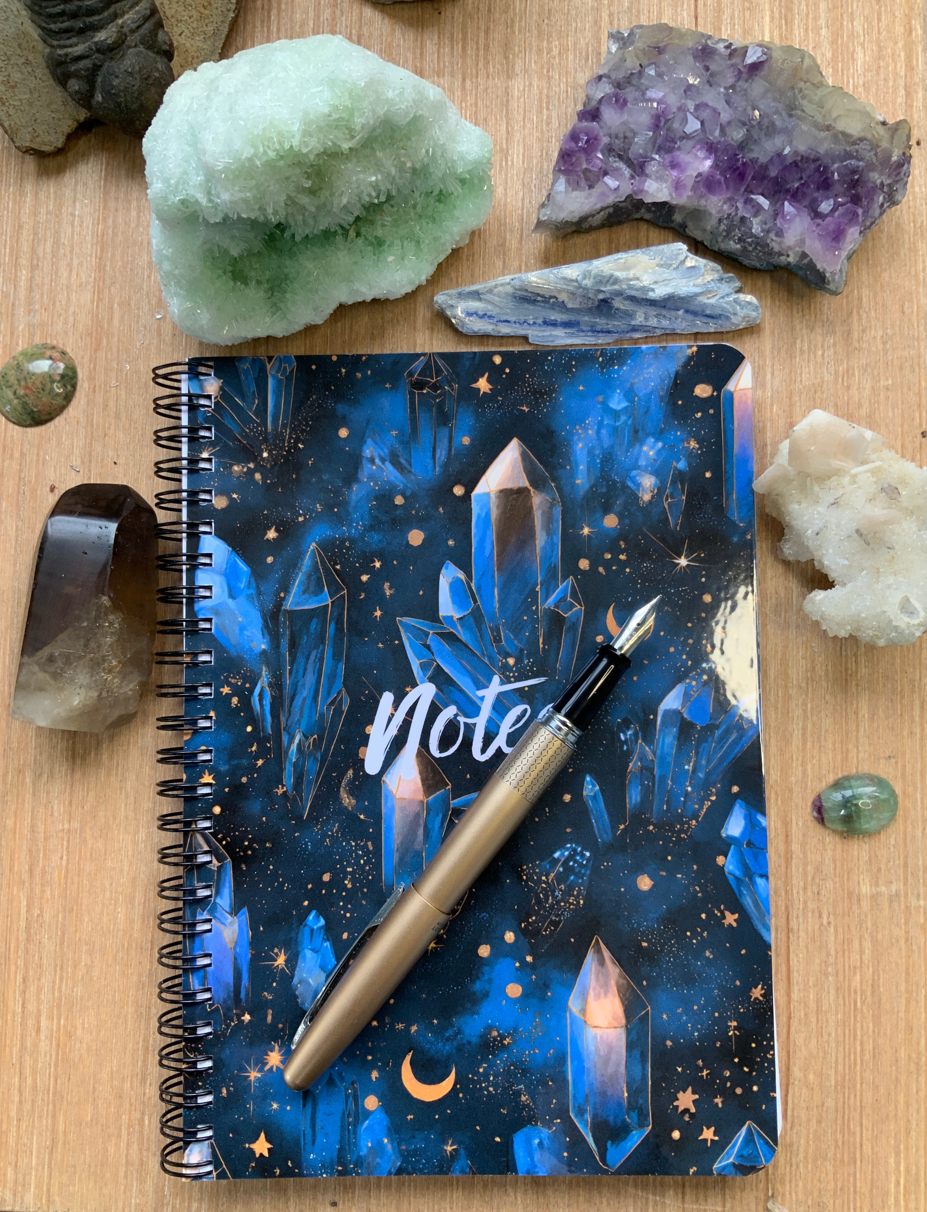 Handmade Spiral Bound Notebook - Midnight Crystals