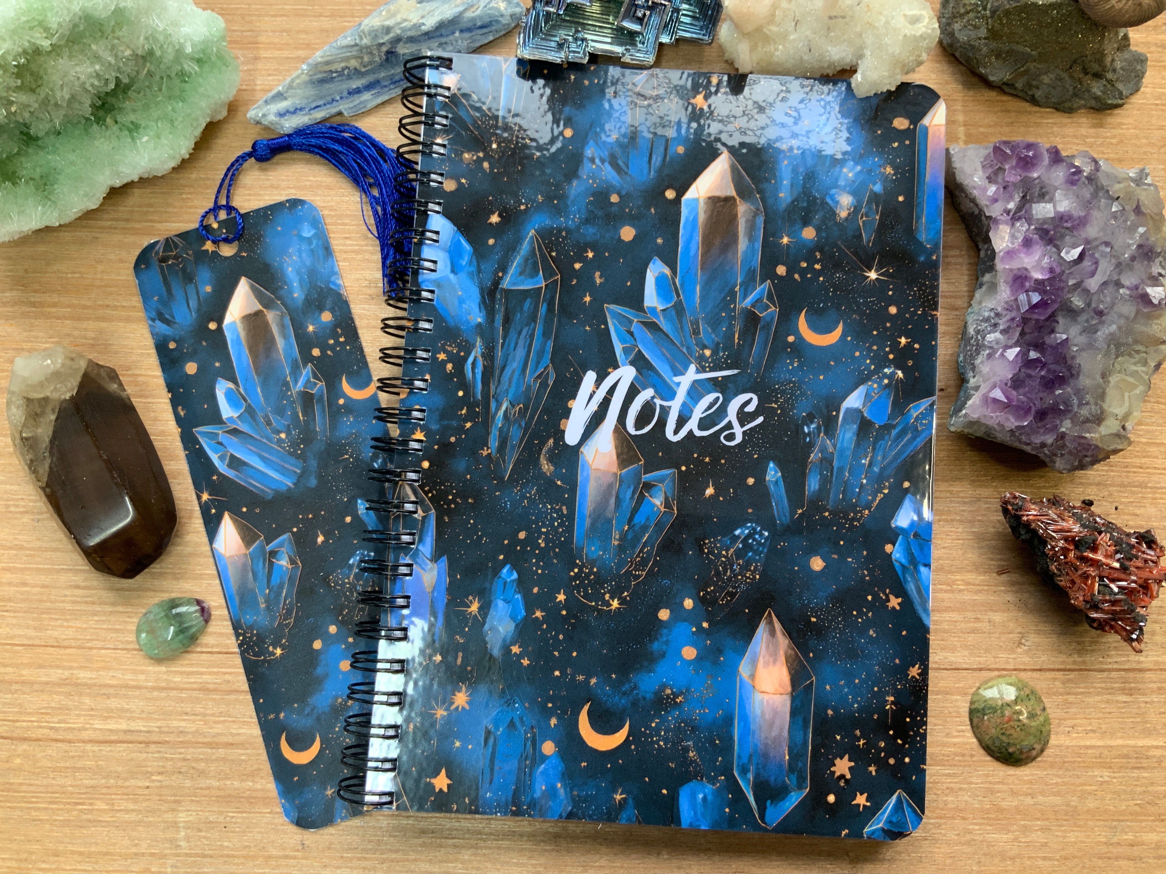 Handmade Spiral Bound Notebook - Midnight Crystals