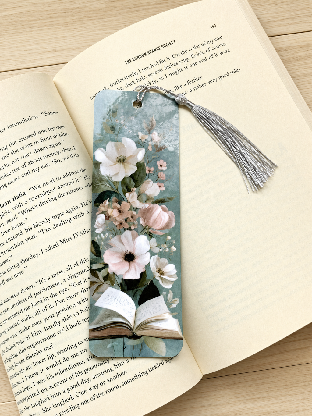 Grey Floral Bookmark