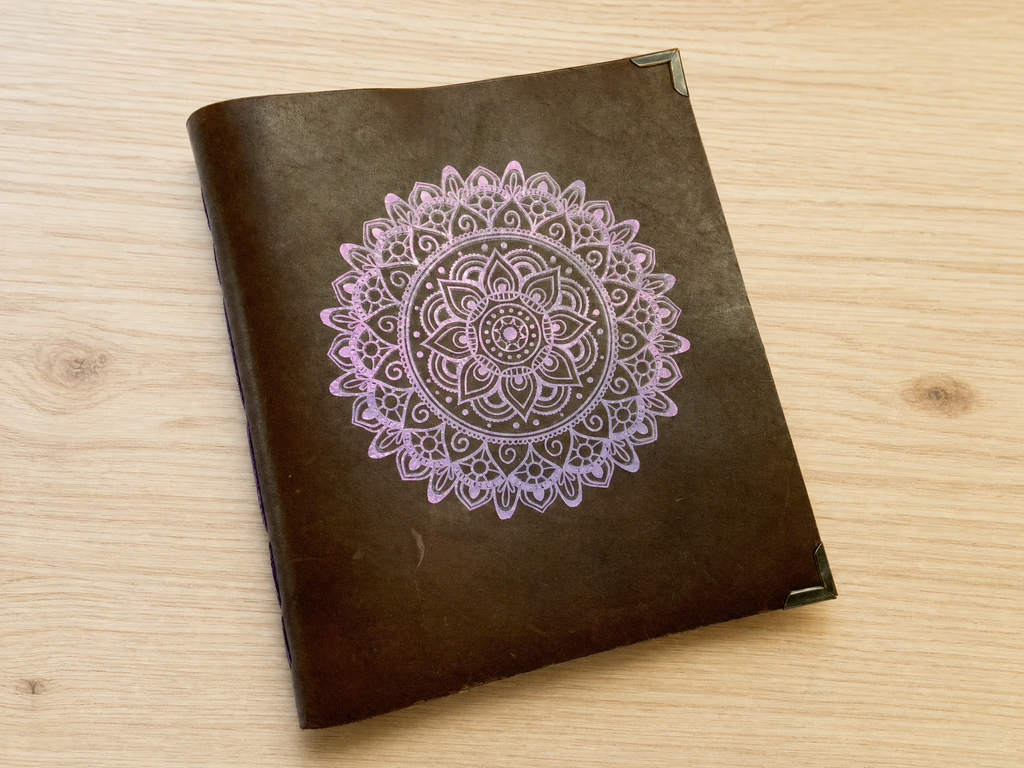 Leather Bound Sketchbook with Mandala Detail