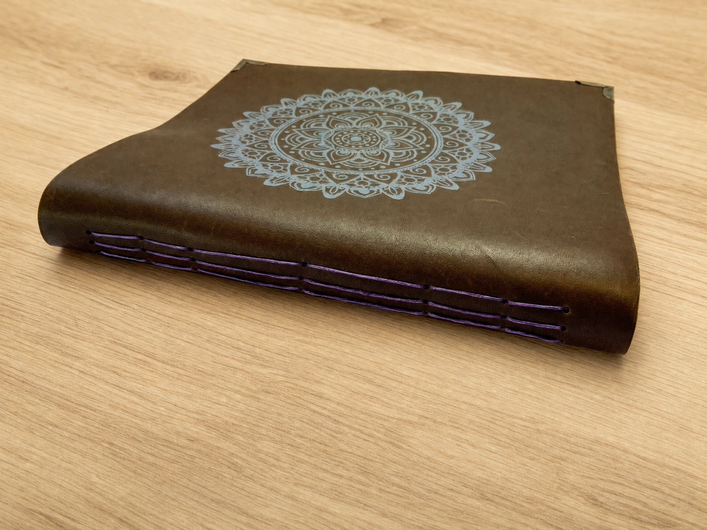 Leather Bound Sketchbook with Mandala Detail