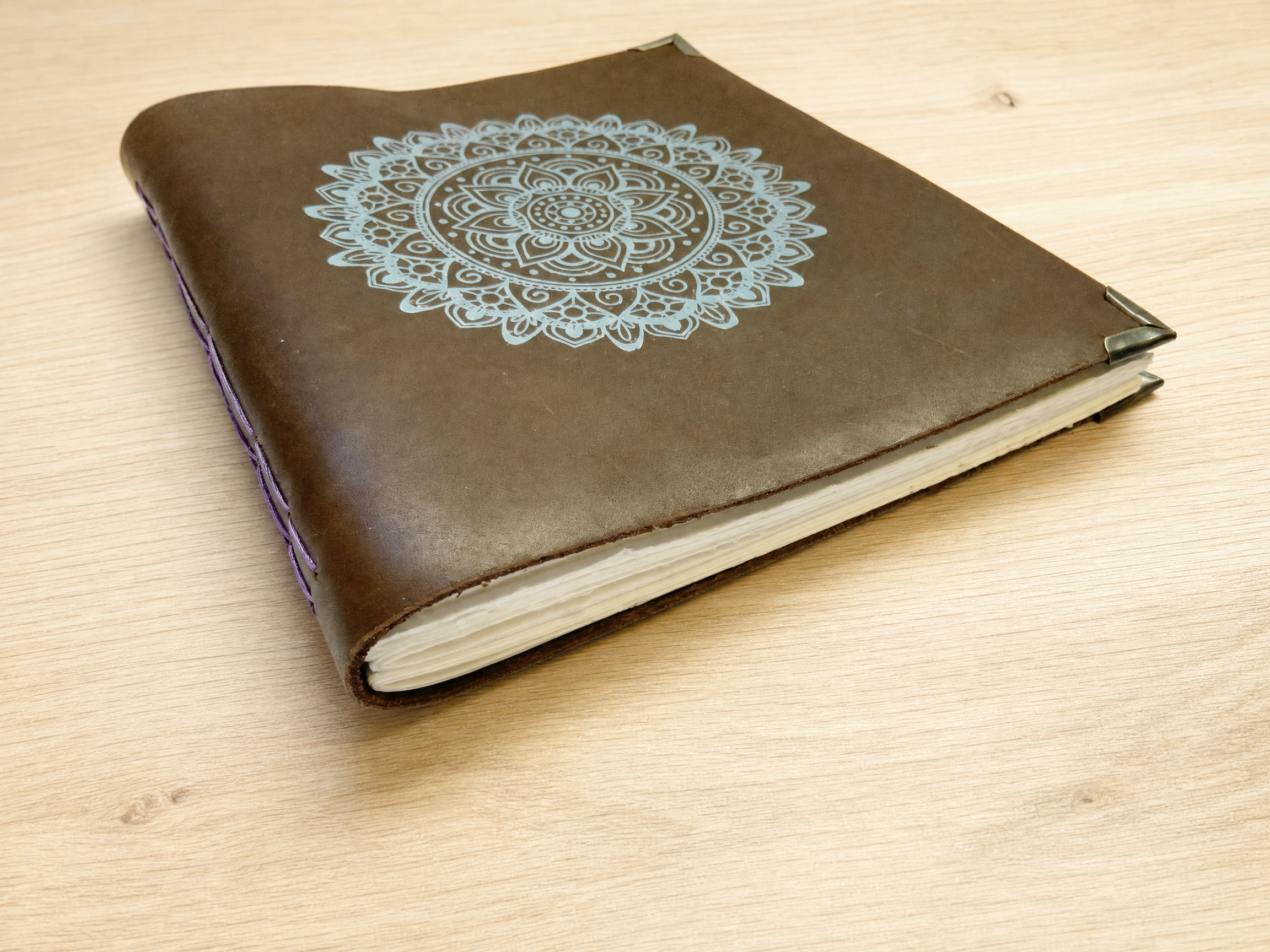 Leather Bound Sketchbook with Mandala Detail