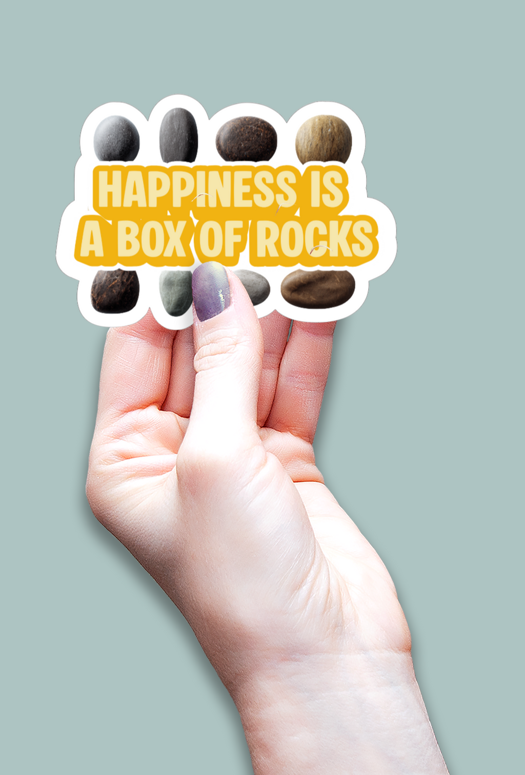 Waterproof Vinyl Die-Cut Sticker - 'Happiness is a Box of Rocks'