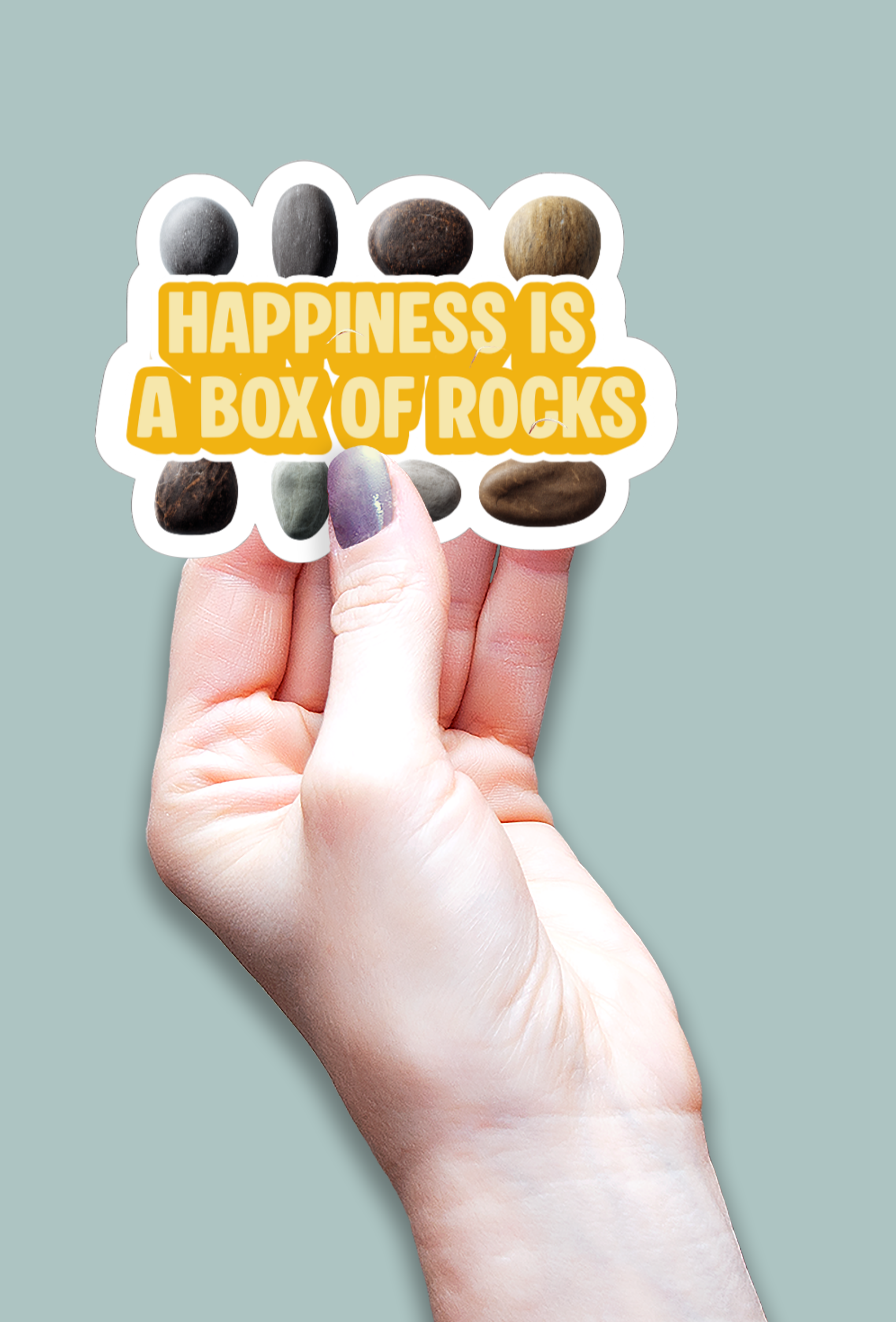 Waterproof Vinyl Die-Cut Sticker - 'Happiness is a Box of Rocks'