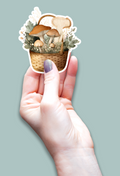Waterproof Vinyl Die-Cut Sticker -Woodland Mushroom Basket