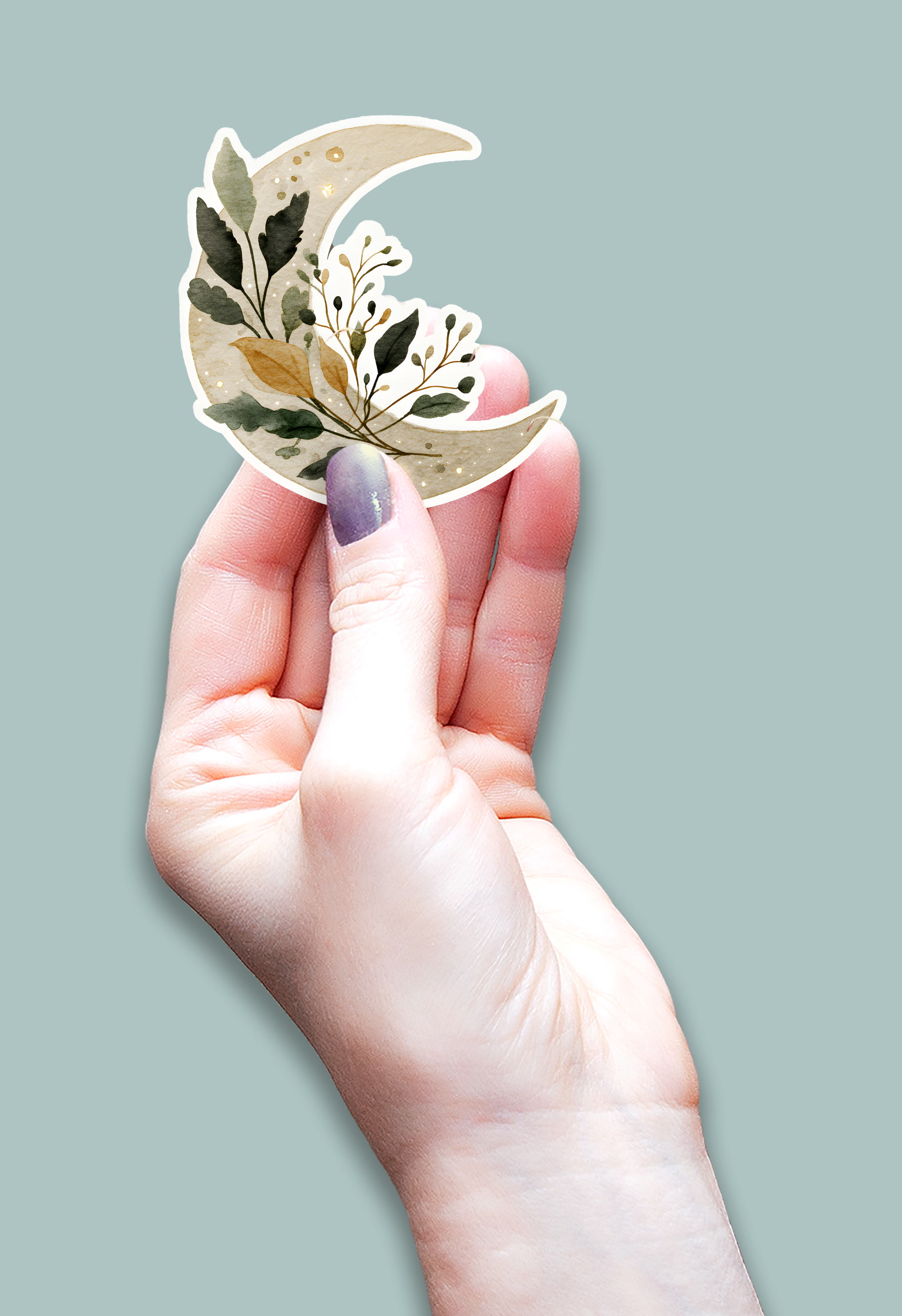 Waterproof Vinyl Die-Cut Sticker -Botanical Crescent Moon