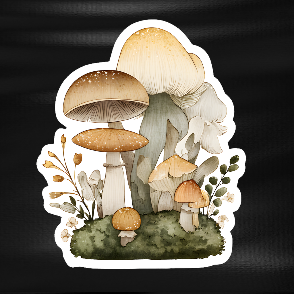 Waterproof Vinyl Die-Cut Sticker -Woodland Mushroom Basket